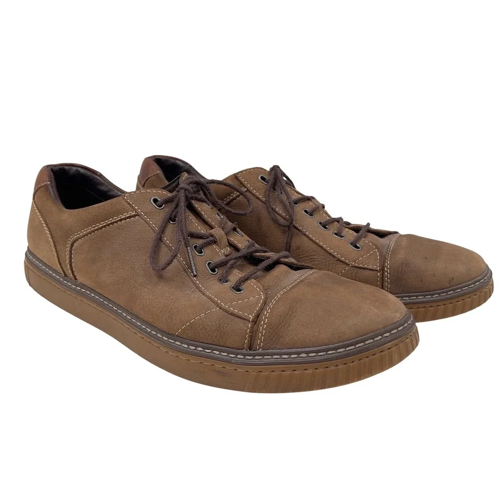 Johnston & Murphy Mens McGuffey Leather Sneakers Brown Plain Toe Nubuck 13M